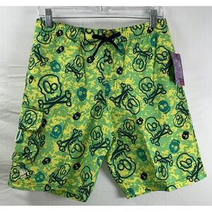 NWT Youth Boy TYR Skull & Crossbone Challenger Swim Trunks Green Yellow XL 16-18